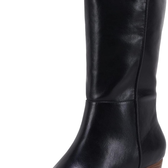 Cowboy Mid Calf Western Boots Fashion Square Toe Low Stacked Heel Pull On Handle - Picture 2 of 9